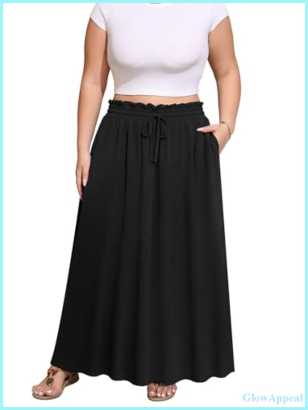 Plus Size Chiffon High Waisted Maxi Skirt with Pockets Flowy Boho Summer